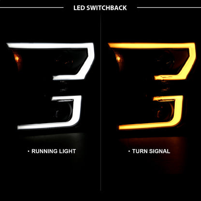 Anzo USA | Projector Headlight Set Clear Lens w/Plank Style Switchback Black w/Amber Pair | Fits F-150 | 111357