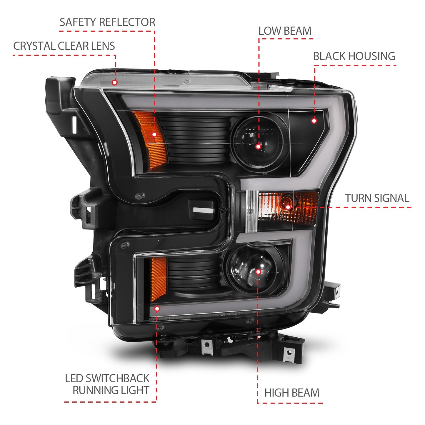 Anzo USA | Projector Headlight Set Clear Lens w/Plank Style Switchback Black w/Amber Pair | Fits F-150 | 111357