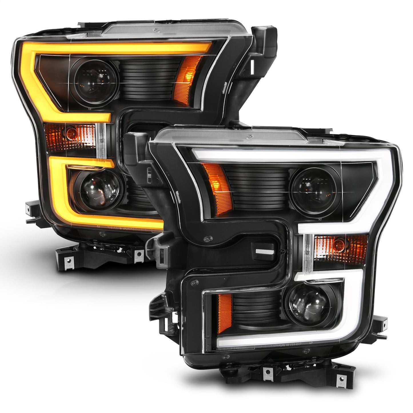 Anzo USA | Projector Headlight Set Clear Lens w/Plank Style Switchback Black w/Amber Pair | Fits F-150 | 111357