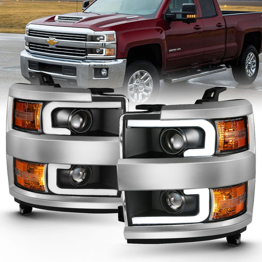 Anzo USA | Projector Headlight Set w/Plank Style Design Black | Fits Silverado 2500 HD | 111359
