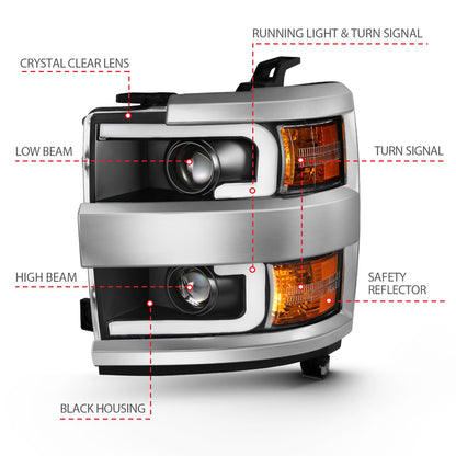 Anzo USA | Projector Headlight Set w/Plank Style Design Black | Fits Silverado 2500 HD | 111359