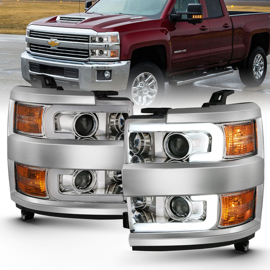Anzo USA | Projector Headlight Set w/Plank Style Design Chrome | Fits Silverado 2500 HD | 111360