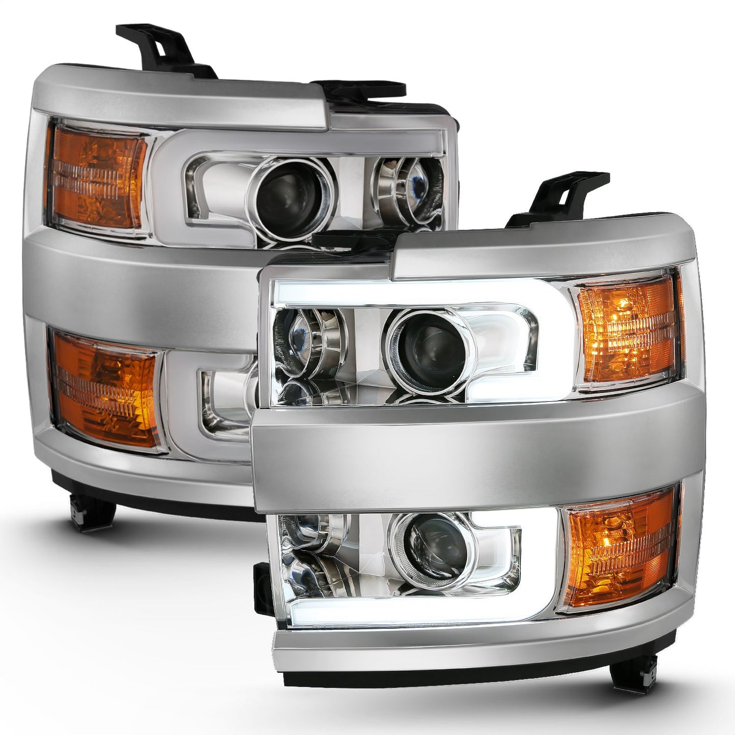 Anzo USA | Projector Headlight Set w/Plank Style Design Chrome | Fits Silverado 2500 HD | 111360