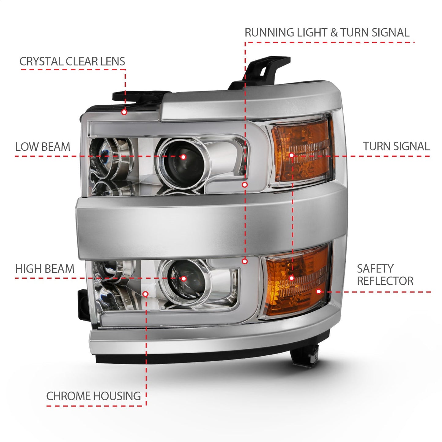 Anzo USA | Projector Headlight Set w/Plank Style Design Chrome | Fits Silverado 2500 HD | 111360