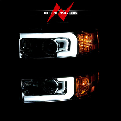 Anzo USA | Projector Headlight Set w/Plank Style Design Chrome | Fits Silverado 2500 HD | 111360