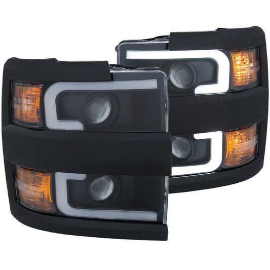 Anzo USA | Projector Headlight Set w/Plank Style Design Black w/Amber | Fits Silverado 2500 HD | 111363
