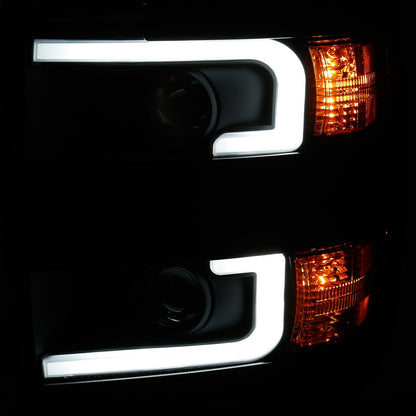 Anzo USA | Projector Headlight Set w/Plank Style Design Black w/Amber | Fits Silverado 2500 HD | 111363