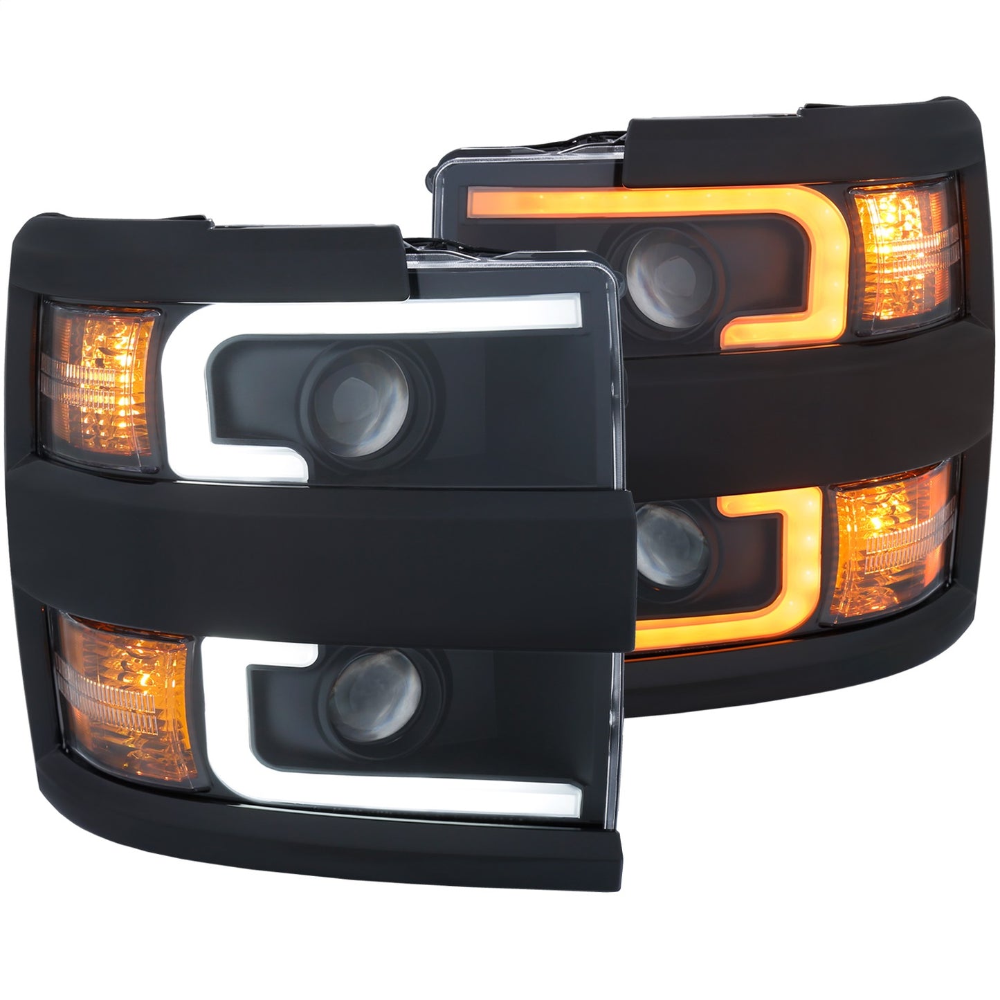 Anzo USA | Projector Headlight Set Clear Lens w/Plank Style Switchback Black w/Amber Black Rim Pair | Fits Silverado 2500 HD | 111364