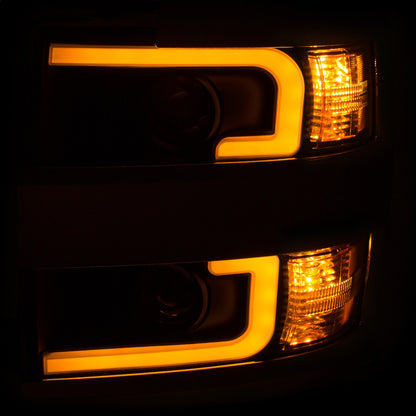 Anzo USA | Projector Headlight Set Clear Lens w/Plank Style Switchback Black w/Amber Chrome Rim Pair | Fits Silverado 2500 HD | 111365