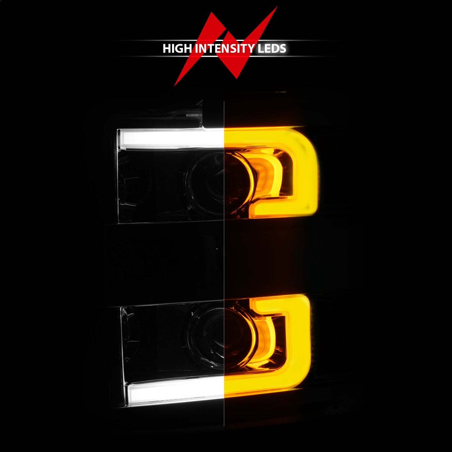 Anzo USA | Projector Headlight Set Clear Lens w/Plank Style Switchback Chrome w/Amber Chrome Rim Pair | Fits Silverado 2500 HD | 111366