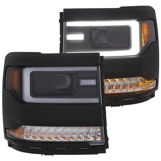 Anzo USA | Projector Headlight Set Clear Lens Black Housing Amber Reflector Pair w/Plank Style Back | Fits Silverado 1500 | 111373