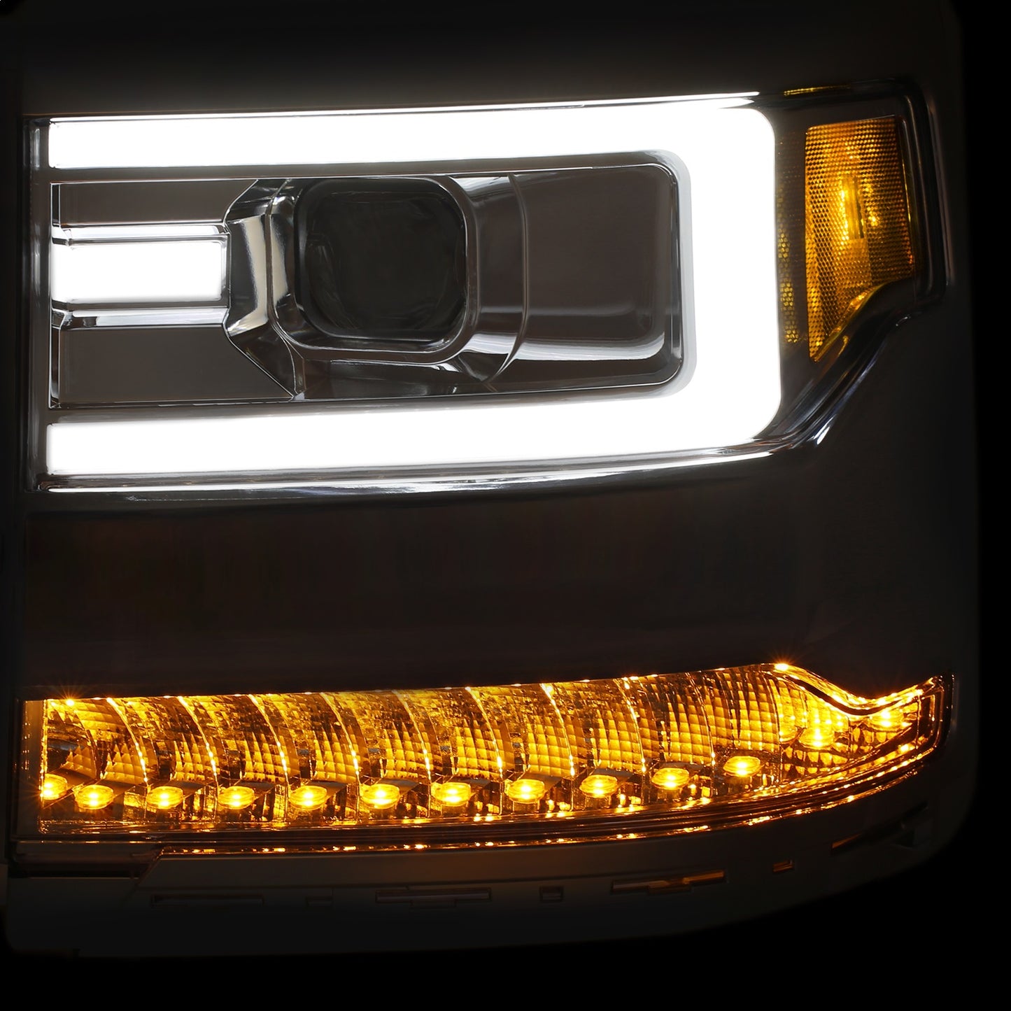 Anzo USA | Projector Headlight Set Clear Lens Chrome Housing Amber Reflector Pair w/Plank Style Back | Fits Silverado 1500 | 111374