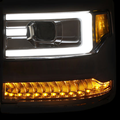 Anzo USA | Projector Headlight Set Clear Lens Chrome Housing Amber Reflector Pair w/Plank Style Back | Fits Silverado 1500 | 111374