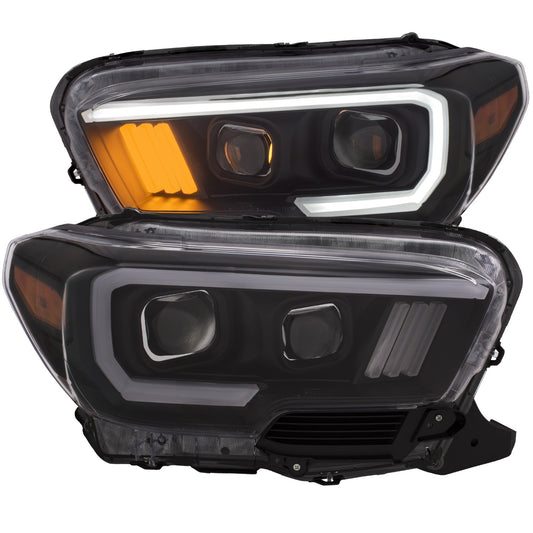 Anzo USA | Projector Headlight Set Plank Style Design Black w/Amber Lens w/Halogen DRL | Fits Tacoma | 111377