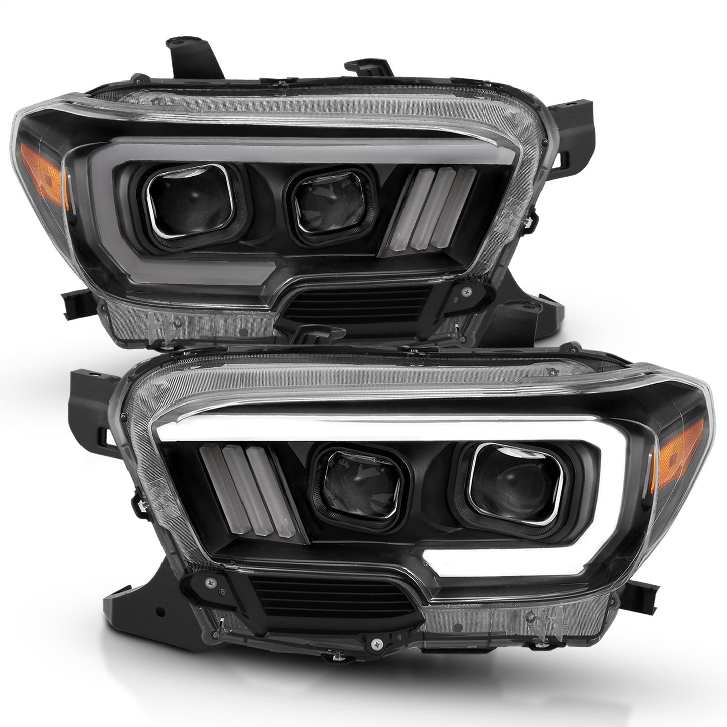 Anzo USA | Projector Headlight Set Clear Lens Black Housing Plank Style Black w/Amber Pair | Fits Tacoma | 111379