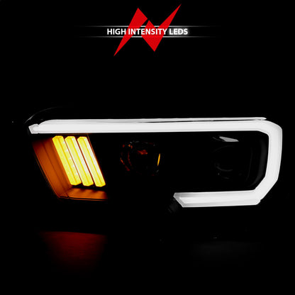 Anzo USA | Projector Headlight Set Clear Lens Black Housing Plank Style Black w/Amber Pair | Fits Tacoma | 111379