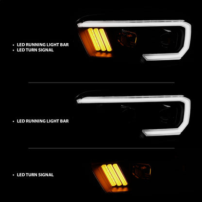 Anzo USA | Projector Headlight Set Clear Lens Black Housing Plank Style Black w/Amber Pair | Fits Tacoma | 111379