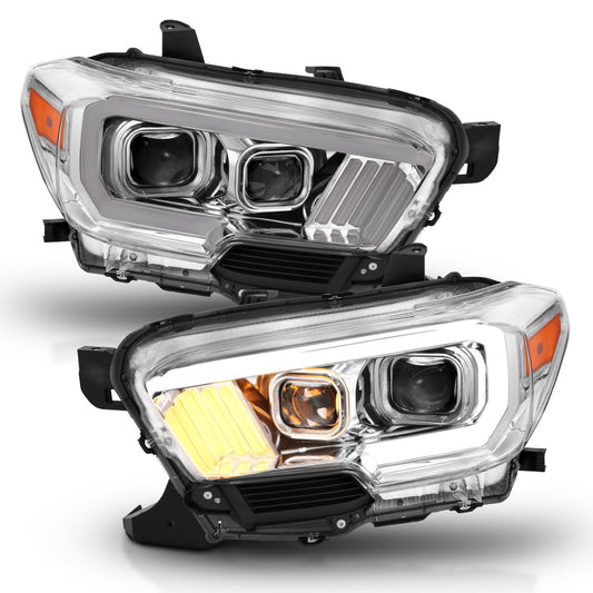 Anzo USA | Projector Headlight Set Plank Style Clear Lens Chrome Housing Chrome/Amber Pair | Fits Tacoma | 111380
