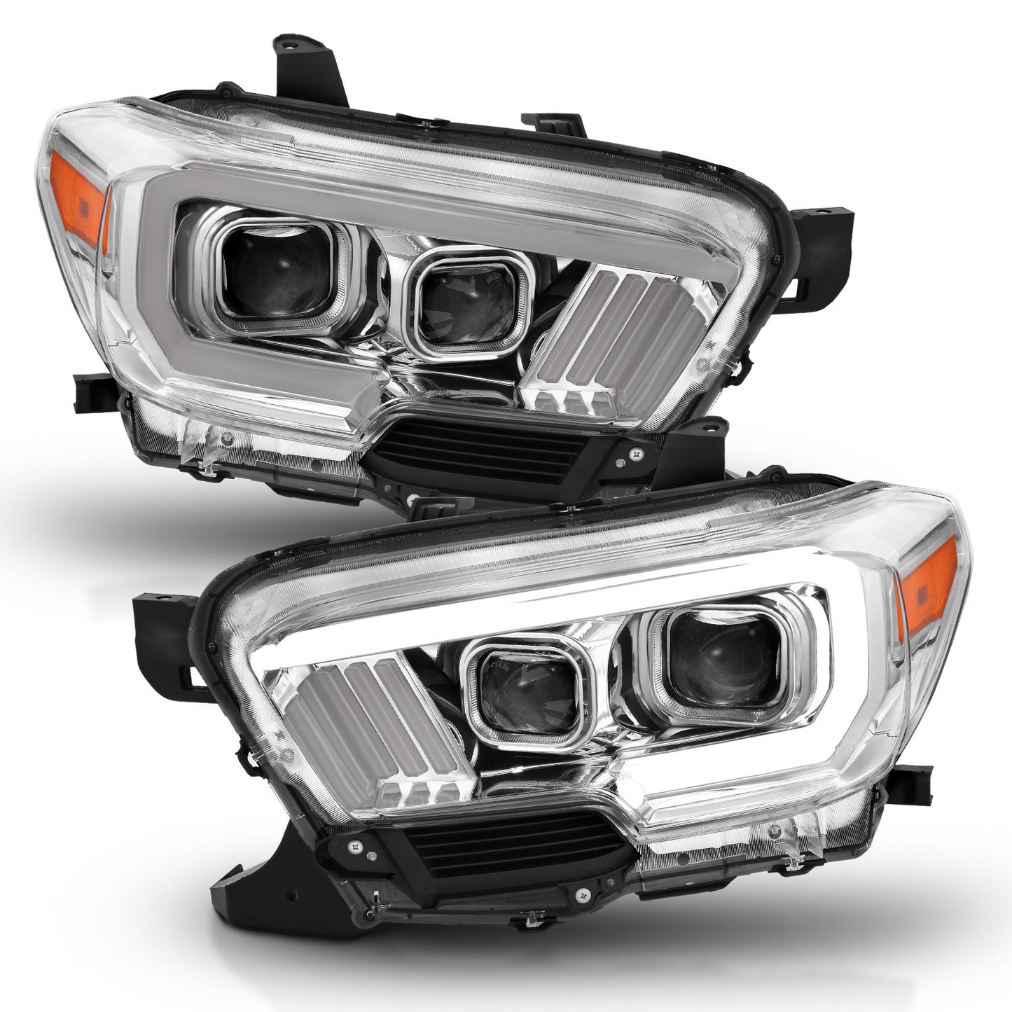 Anzo USA | Projector Headlight Set Plank Style Clear Lens Chrome Housing Chrome/Amber Pair | Fits Tacoma | 111380