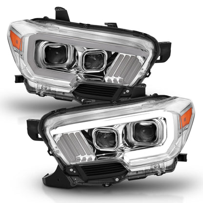 Anzo USA | Projector Headlight Set Plank Style Clear Lens Chrome Housing Chrome/Amber Pair | Fits Tacoma | 111380
