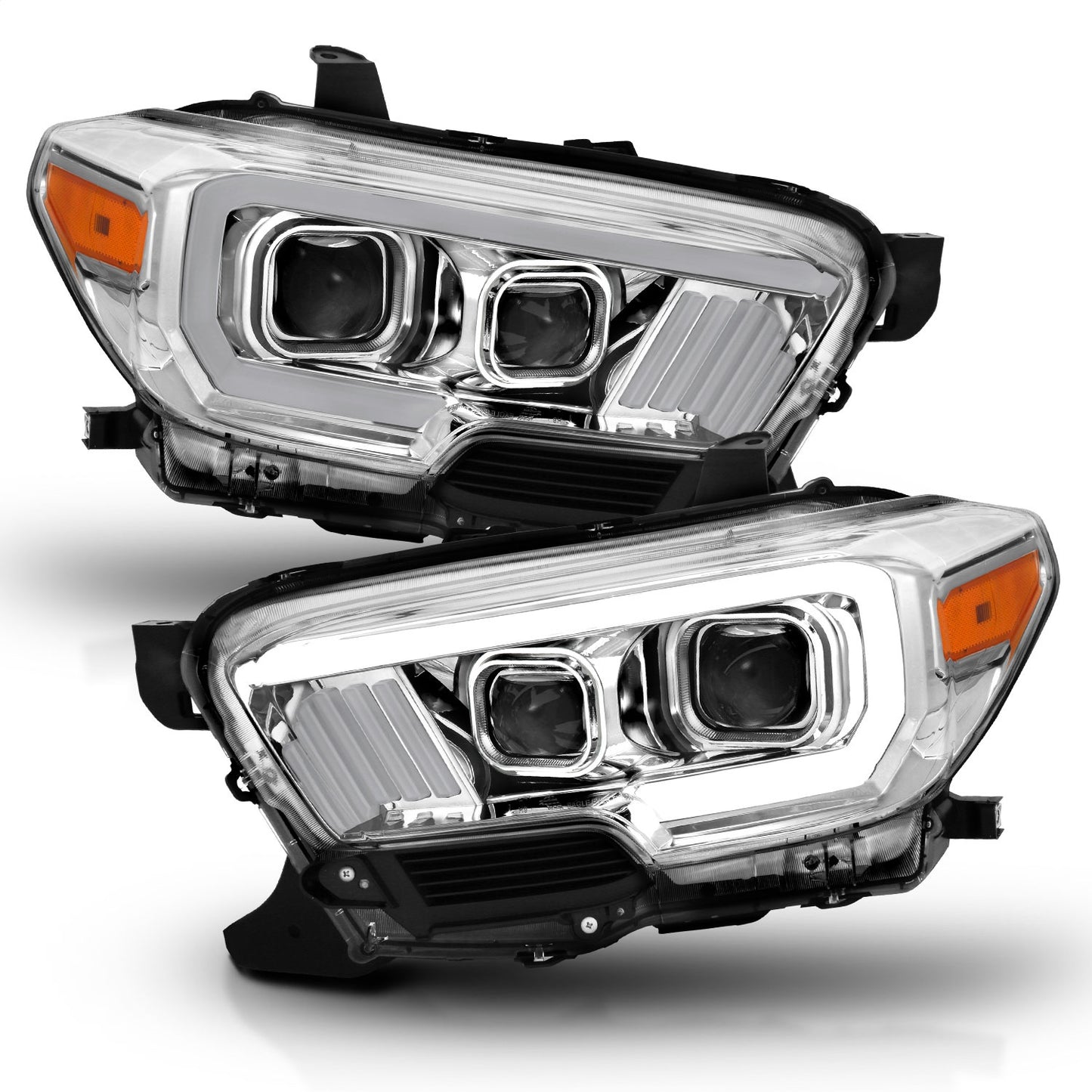 Anzo USA | Projector Headlight Set Plank Style Clear Lens Chrome Housing Chrome/Amber Pair | Fits Tacoma | 111380