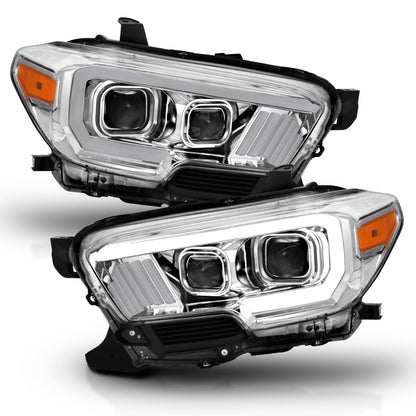 Anzo USA | Projector Headlight Set Plank Style Clear Lens Chrome Housing Chrome/Amber Pair | Fits Tacoma | 111380