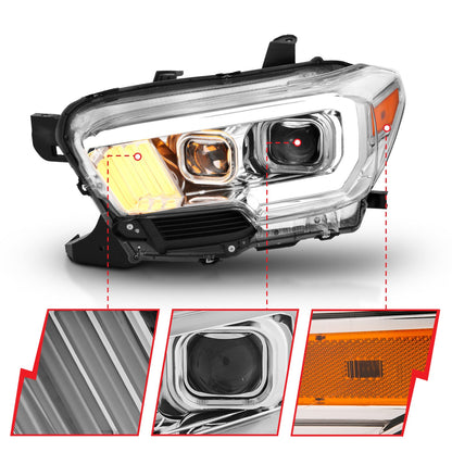 Anzo USA | Projector Headlight Set Plank Style Clear Lens Chrome Housing Chrome/Amber Pair | Fits Tacoma | 111380