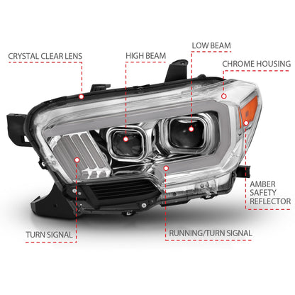 Anzo USA | Projector Headlight Set Plank Style Clear Lens Chrome Housing Chrome/Amber Pair | Fits Tacoma | 111380