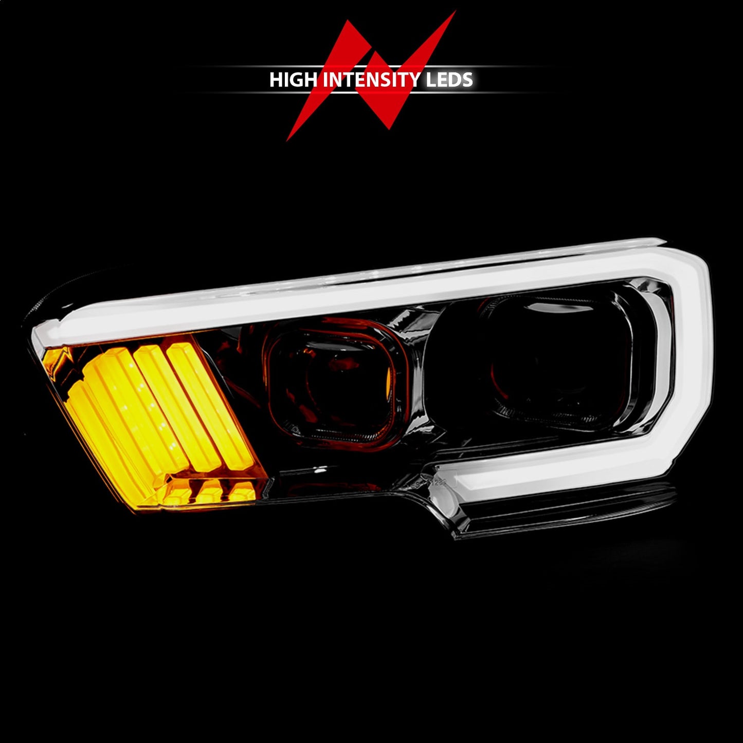 Anzo USA | Projector Headlight Set Plank Style Clear Lens Chrome Housing Chrome/Amber Pair | Fits Tacoma | 111380