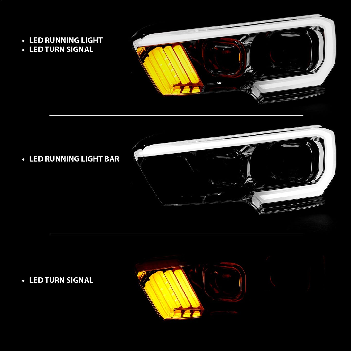 Anzo USA | Projector Headlight Set Plank Style Clear Lens Chrome Housing Chrome/Amber Pair | Fits Tacoma | 111380
