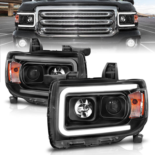 Anzo USA | Projector Headlight Set Plank Style Clear Lens Black Housing Amber Pair | Fits Canyon | 111381