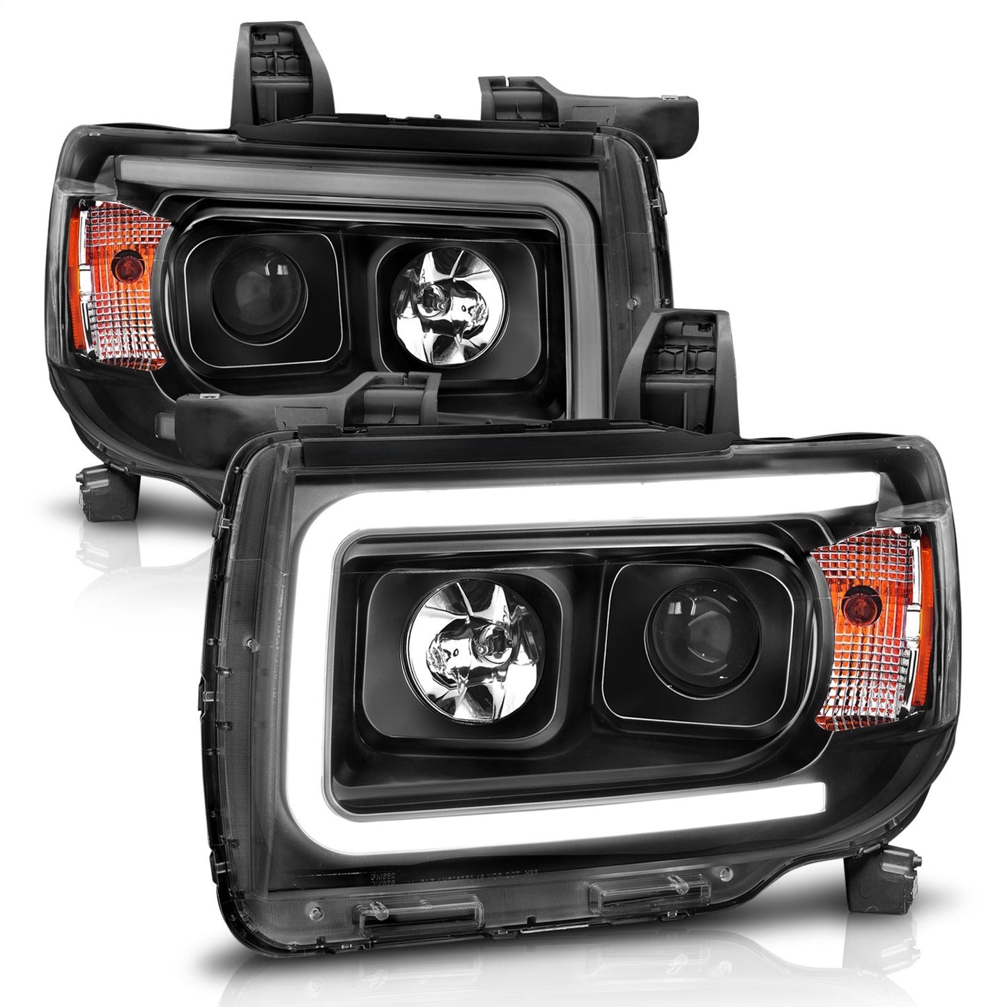 Anzo USA | Projector Headlight Set Plank Style Clear Lens Black Housing Amber Pair | Fits Canyon | 111381
