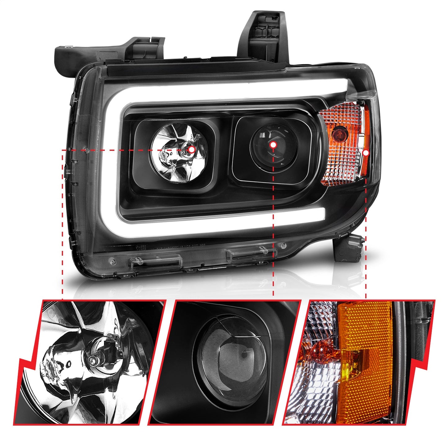 Anzo USA | Projector Headlight Set Plank Style Clear Lens Black Housing Amber Pair | Fits Canyon | 111381