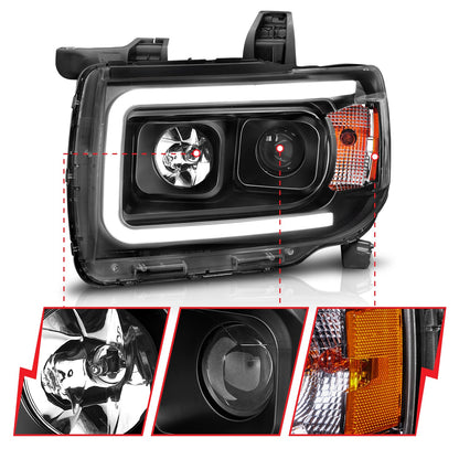 Anzo USA | Projector Headlight Set Plank Style Clear Lens Black Housing Amber Pair | Fits Canyon | 111381