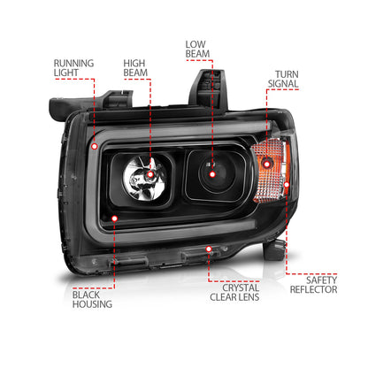 Anzo USA | Projector Headlight Set Plank Style Clear Lens Black Housing Amber Pair | Fits Canyon | 111381