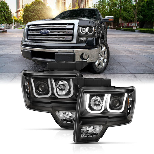 Anzo USA | Projector Headlight Set Black w/Amber w/Switchback | Fits F-150 | 111383