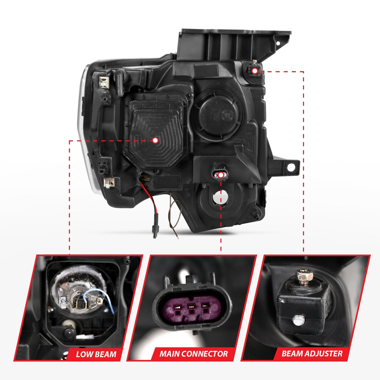 Anzo USA | Projector Headlight Set Black w/Amber w/Switchback | Fits F-150 | 111383