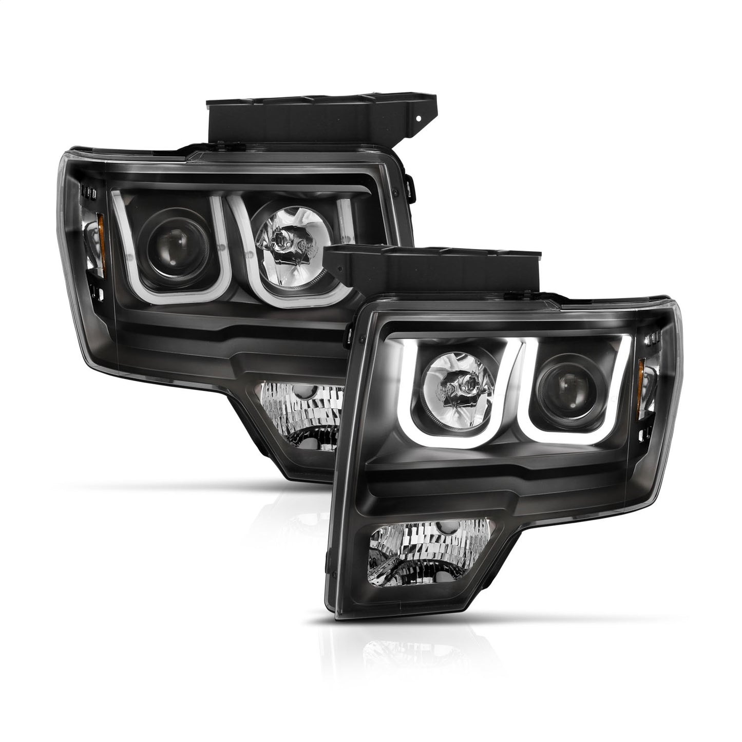 Anzo USA | Projector Headlight Set Black w/Amber w/Switchback | Fits F-150 | 111383