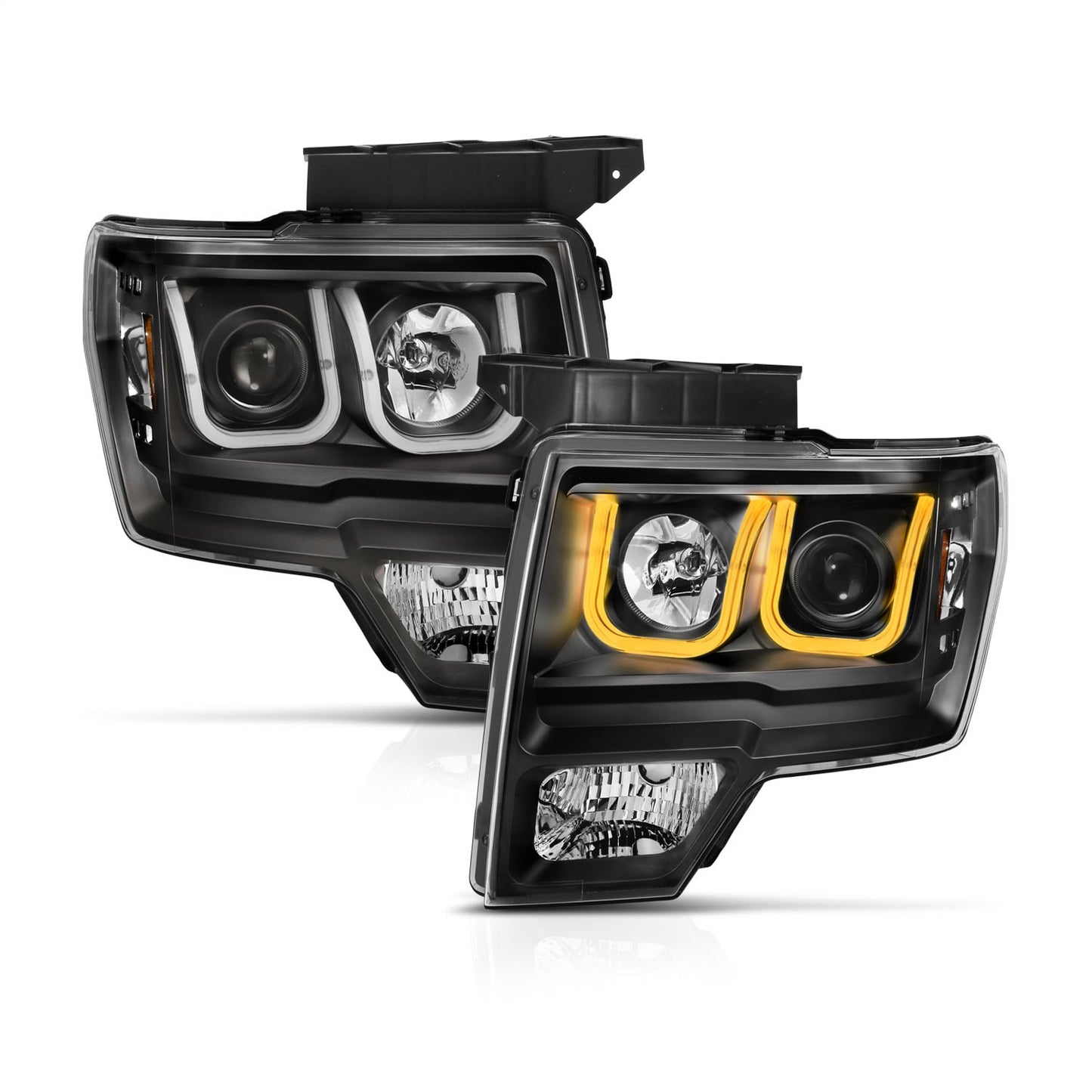 Anzo USA | Projector Headlight Set Black w/Amber w/Switchback | Fits F-150 | 111383