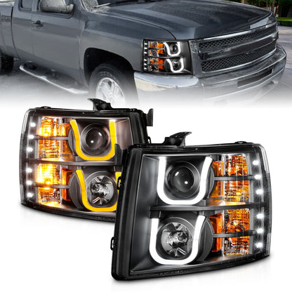 Anzo USA | Projector Headlight Set Black w/Amber w/Switchback | Fits Silverado 1500 Classic | 111384