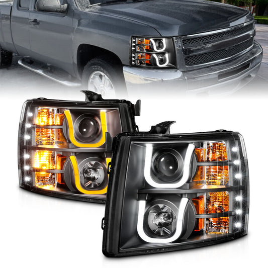 Anzo USA | Projector Headlight Set Black w/Amber w/Switchback | Fits Silverado 1500 Classic | 111384