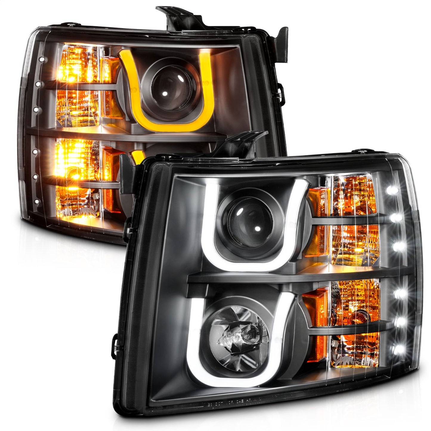 Anzo USA | Projector Headlight Set Black w/Amber w/Switchback | Fits Silverado 1500 Classic | 111384