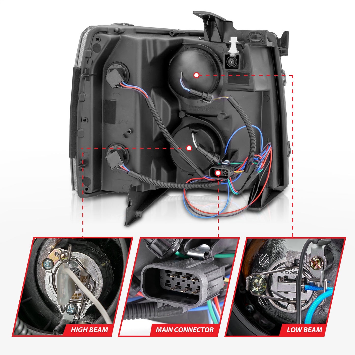 Anzo USA | Projector Headlight Set Black w/Amber w/Switchback | Fits Silverado 1500 Classic | 111384