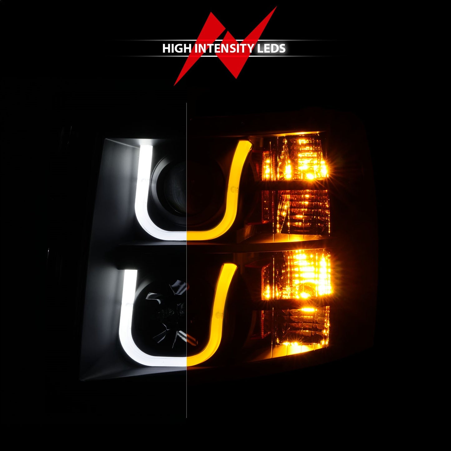 Anzo USA | Projector Headlight Set Black w/Amber w/Switchback | Fits Silverado 1500 Classic | 111384