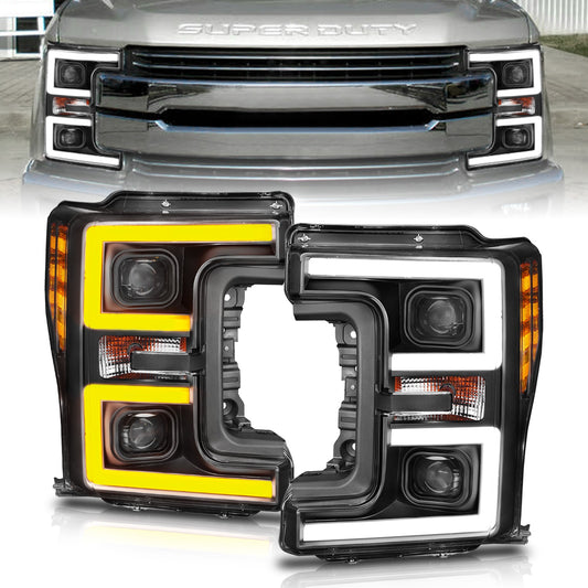 Anzo USA | Projector Headlight Set w/Plank Style Switchback Black w/Amber | Fits F-250 Super Duty | 111388