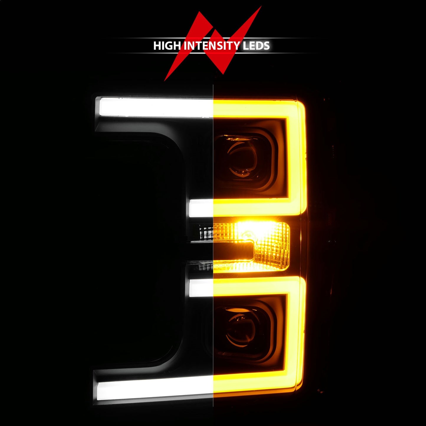 Anzo USA | Projector Headlight Set w/Plank Style Switchback Black w/Amber | Fits F-250 Super Duty | 111388