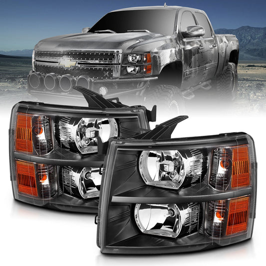 Anzo USA | Crystal Headlight Set Clear Lens Black Housing White/Amber | Fits Silverado 1500 | 111393