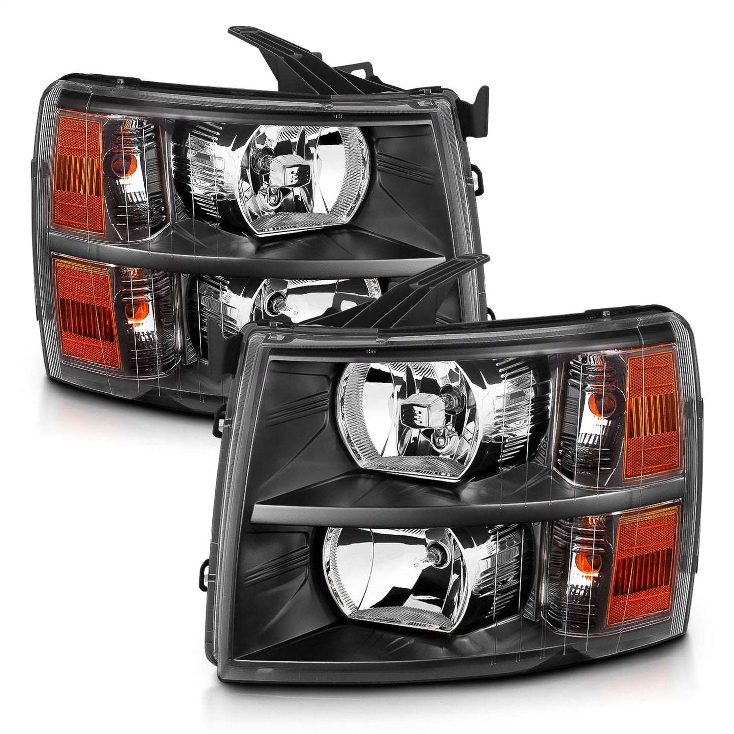 Anzo USA | Crystal Headlight Set Clear Lens Black Housing White/Amber | Fits Silverado 1500 | 111393