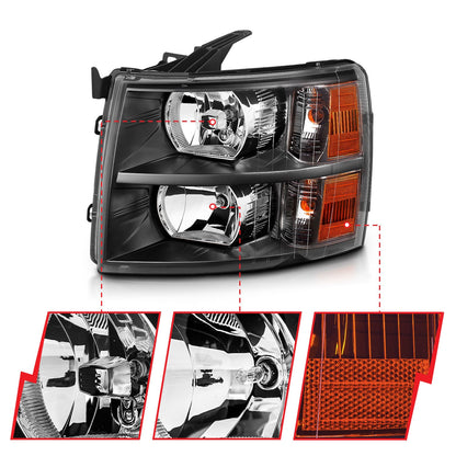 Anzo USA | Crystal Headlight Set Clear Lens Black Housing White/Amber | Fits Silverado 1500 | 111393