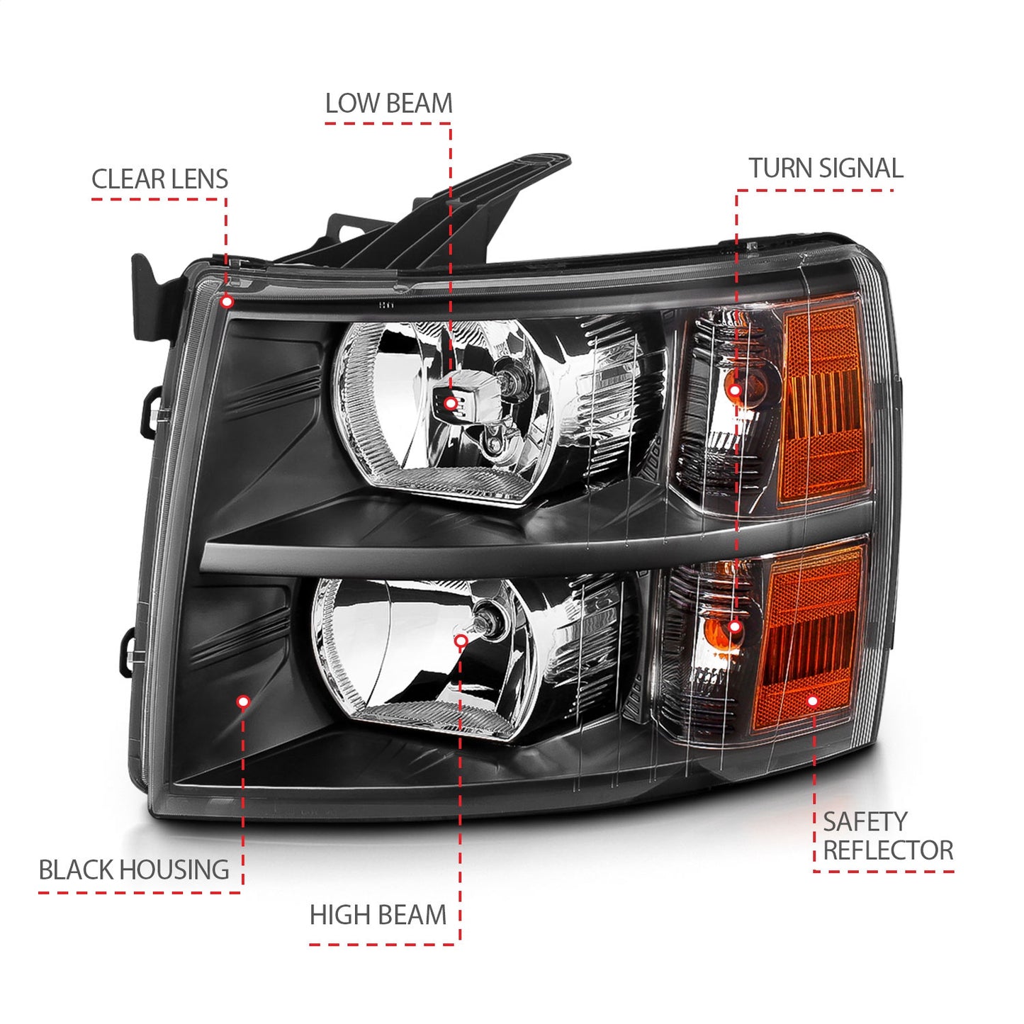 Anzo USA | Crystal Headlight Set Clear Lens Black Housing White/Amber | Fits Silverado 1500 | 111393
